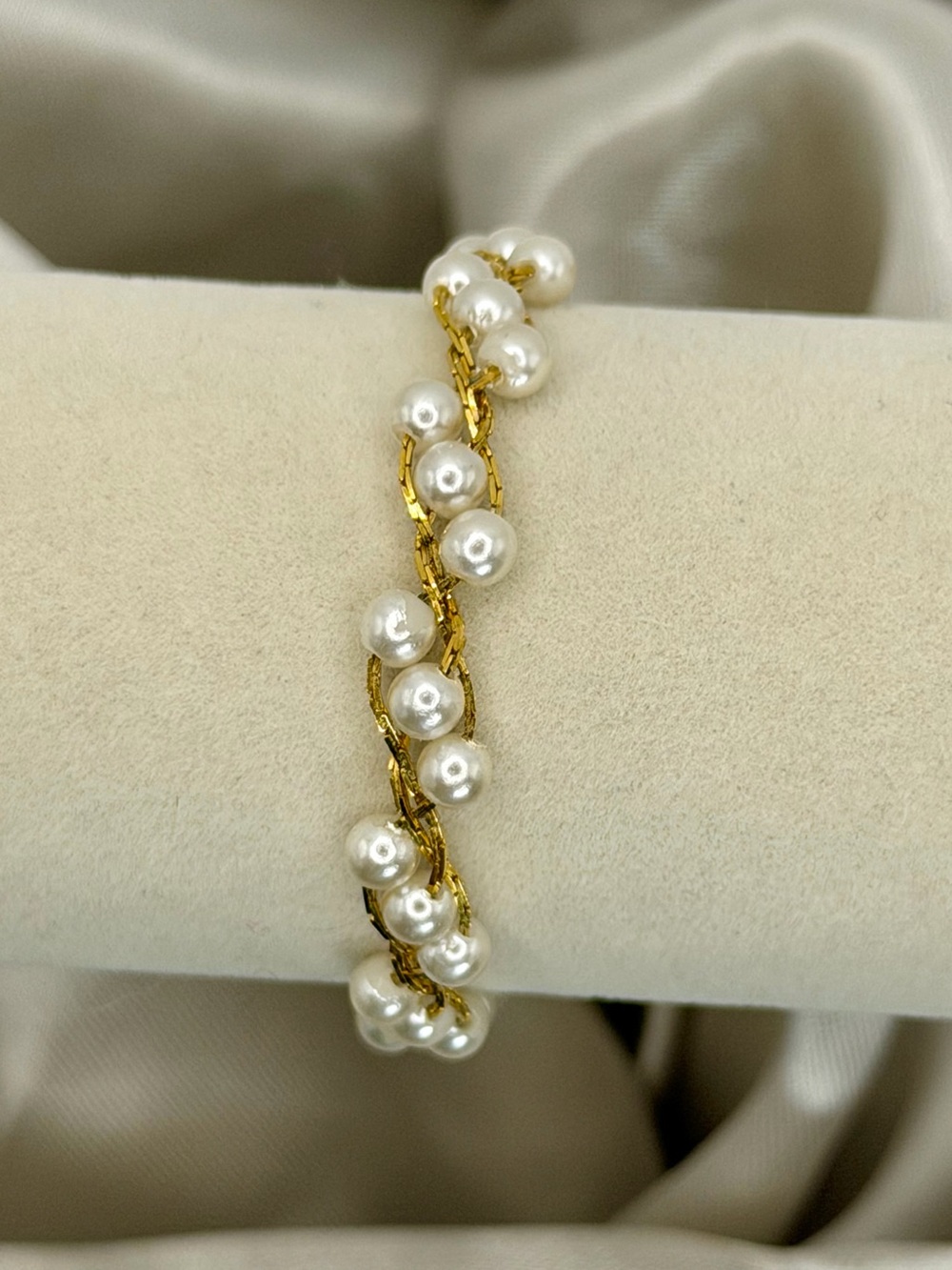 Vintage Signed Napier Gold Tone & Faux Pearl Twist Bracelet